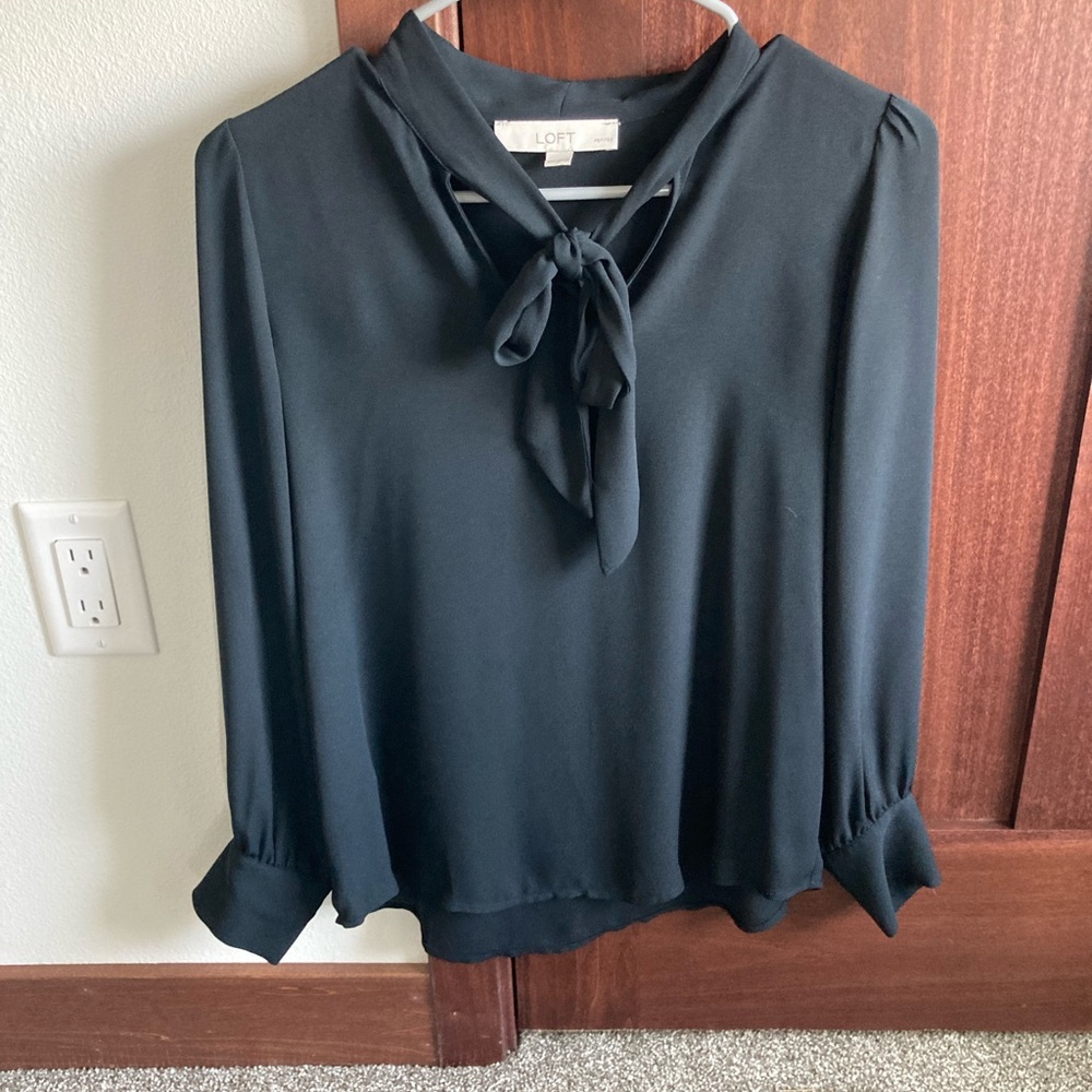 LOFT Elegant Black Blouse with Bow Accent